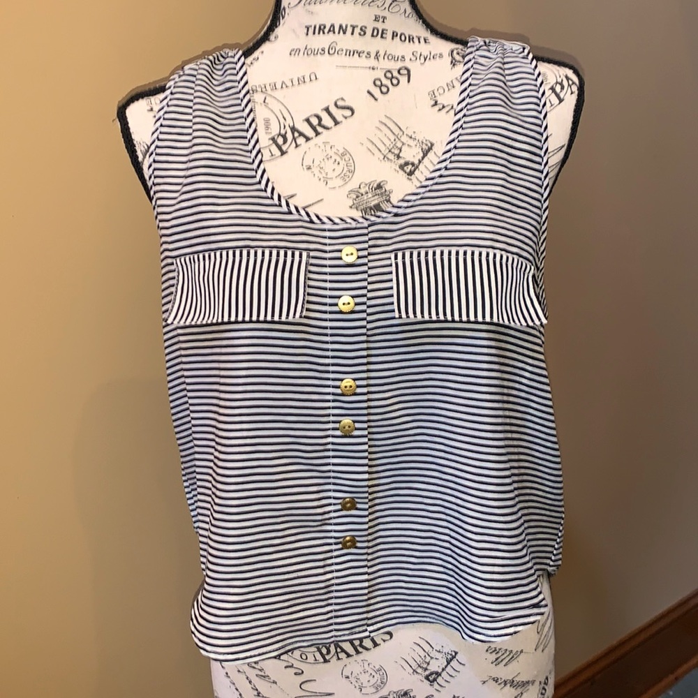 Poetry sleeveless black striped top size small